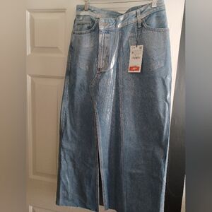 Zara Light Blue Denim Straight-Leg Women's Jeans Skirt with Silver